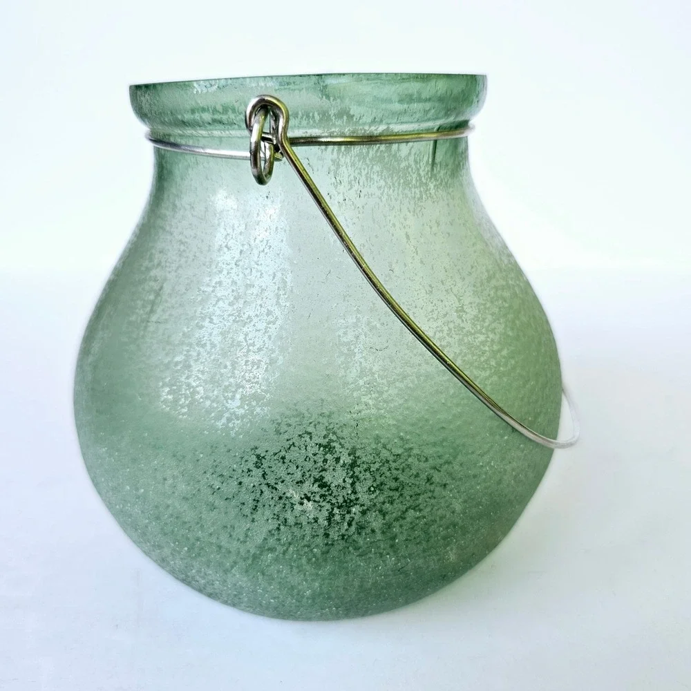 Pottery Barn‎ Frosted Seaglass Votive Candle Holder Mouth Blown Glass - M860.2